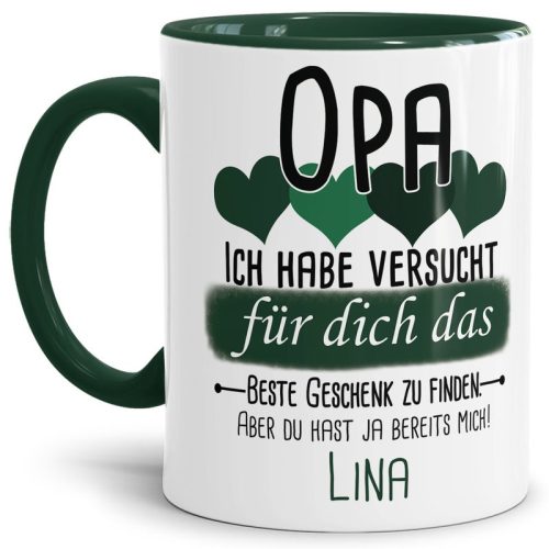 Tasse von WUNSCHNAME - Fr Opa von einem Kind - Innen & Henkel Dunkelgrün