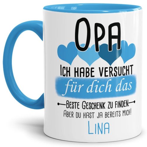 Tasse von WUNSCHNAME - Fr Opa von einem Kind - Innen & Henkel Hellblau