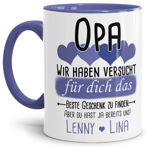 Tasse von WUNSCHNAMEN - Fr Opa von mehr Kindern - Innen & Henkel Cambridge Blau