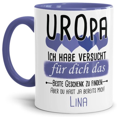 Tasse von WUNSCHNAME - Fr Uropa von einem Kind - Innen & Henkel Cambridge Blau