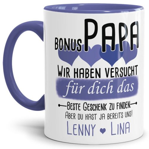 Tasse von WUNSCHNAMEN - Fr Bonus-Papa von mehr Kindern - Innen & Henkel Cambridge Blau