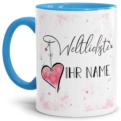 Namenstasse mit WUNSCHNAME weiblich - Weltliebste -NAME- Innen & Henkel Hellblau