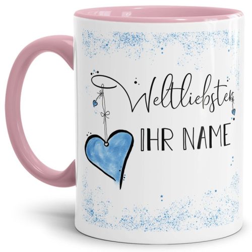 Namenstasse mit WUNSCHNAME männlich - Weltliebster -NAME- Innen & Henkel Rosa