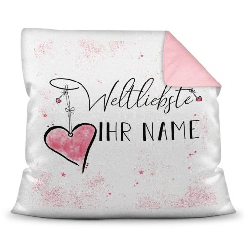 Kissen mit WUNSCHNAME weiblich - Weltliebste -NAME- Farbkissen Altrosa