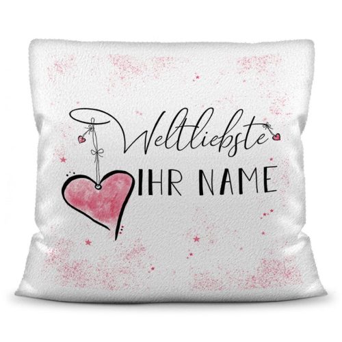 Kissen mit WUNSCHNAME weiblich - Weltliebste -NAME- Kissen Weiss Polyester