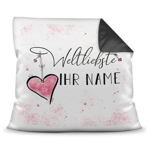 Kissen mit WUNSCHNAME weiblich - Weltliebste -NAME- Farbkissen Schwarz