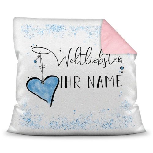Kissen mit WUNSCHNAME männlich - Weltliebster -NAME- Farbkissen Altrosa