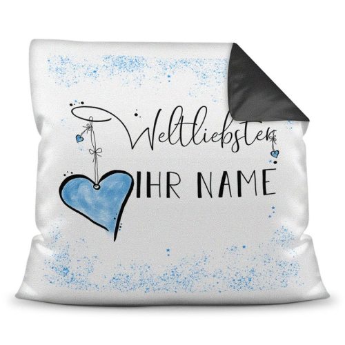 Kissen mit WUNSCHNAME männlich - Weltliebster -NAME- Farbkissen Schwarz
