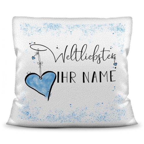 Kissen mit WUNSCHNAME männlich - Weltliebster -NAME- Kissen Weiss Polyester