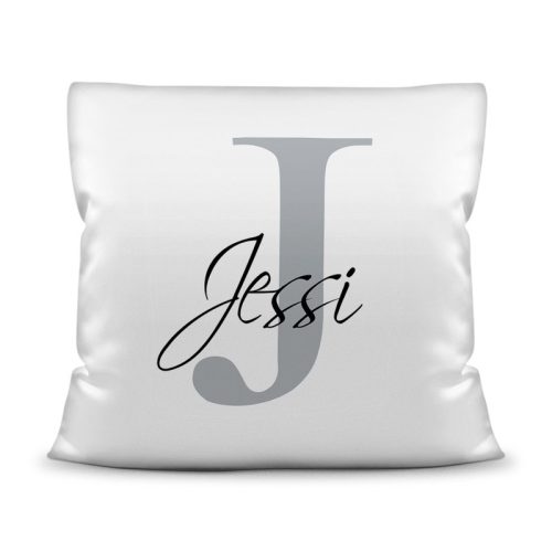 Namenskissen mit WUNSCHNAME und Anfangsbuchstabe - inkl. Kissenfllung Grau