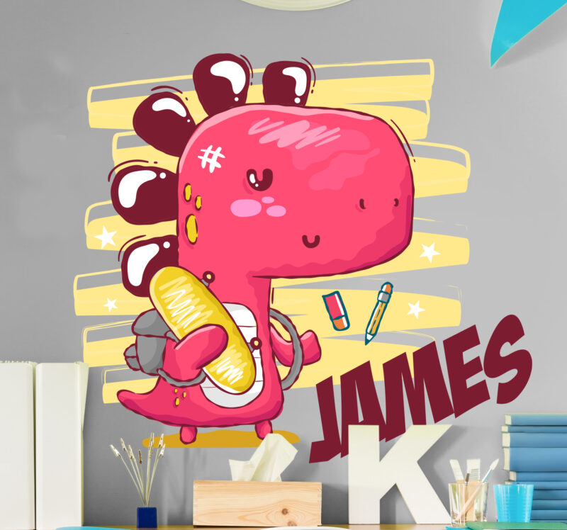 Bild von   dino aufkleber zur schule gehejpg | Individuelle 🎁 persönliche 🎁 personalisierte Geschenke bedruckt ▪ bestickt ▪ graviert