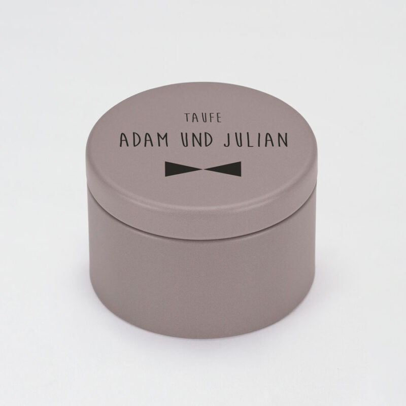 Bild von   taupe metalldose zur geburt mijpg | Individuelle 🎁 persönliche 🎁 personalisierte Geschenke bedruckt ▪ bestickt ▪ graviert