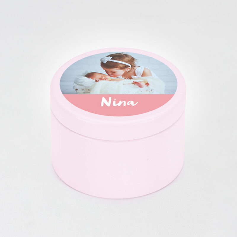Bild von   rosa metalldose zur geburt mitjpg | Individuelle 🎁 persönliche 🎁 personalisierte Geschenke bedruckt ▪ bestickt ▪ graviert