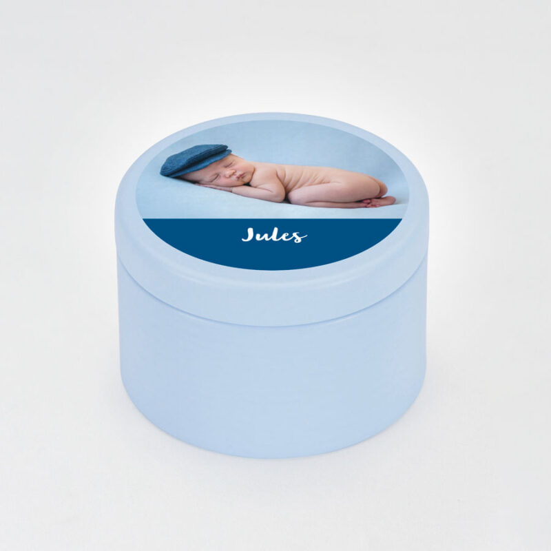 Bild von   blaue metalldose zur geburt mijpg | Individuelle 🎁 persönliche 🎁 personalisierte Geschenke bedruckt ▪ bestickt ▪ graviert