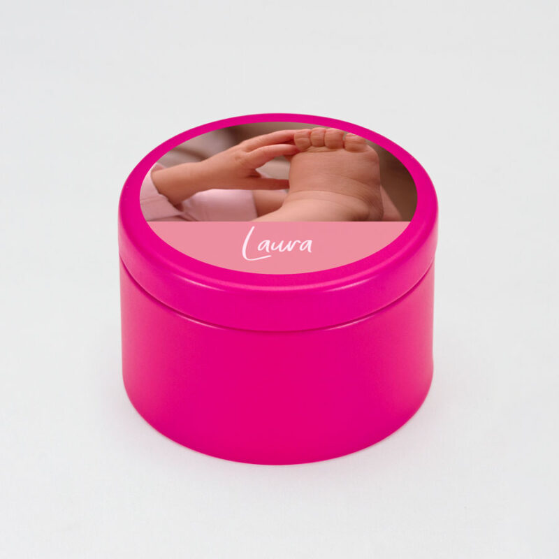 Bild von   fuchsia metalldose zur geburtjpg | Individuelle 🎁 persönliche 🎁 personalisierte Geschenke bedruckt ▪ bestickt ▪ graviert
