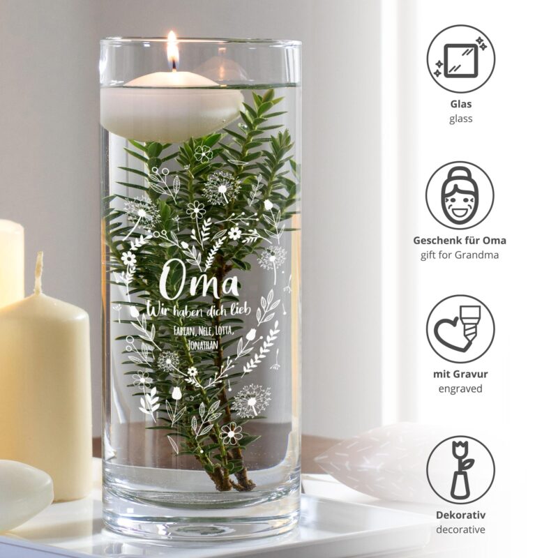 Bild von   runde vase mit gravur fuer omajpg | Individuelle 🎁 persönliche 🎁 personalisierte Geschenke bedruckt ▪ bestickt ▪ graviert