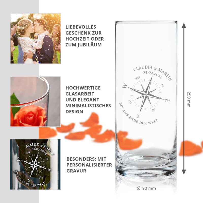 Bild von   runde vase mit gravur kompasjpg | Individuelle 🎁 persönliche 🎁 personalisierte Geschenke bedruckt ▪ bestickt ▪ graviert