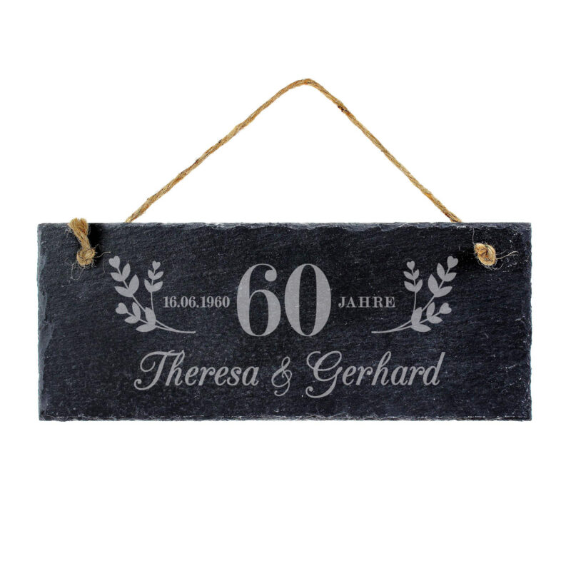 Schieferschild mit Gravur - Diamanthochzeit - Personalisiert