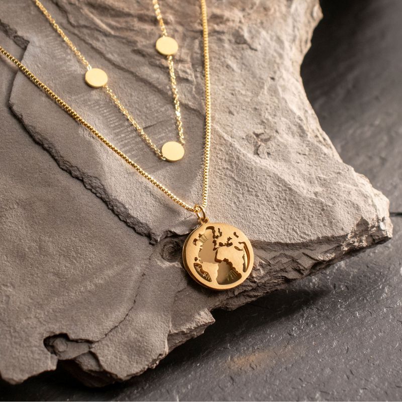 Bild von   schmuckset gold mit globus undjpg | Individuelle 🎁 persönliche 🎁 personalisierte Geschenke bedruckt ▪ bestickt ▪ graviert