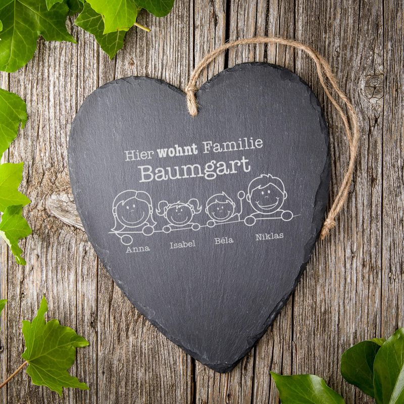 Bild von   schieferherz mit gravur hierjpg | Individuelle 🎁 persönliche 🎁 personalisierte Geschenke bedruckt ▪ bestickt ▪ graviert