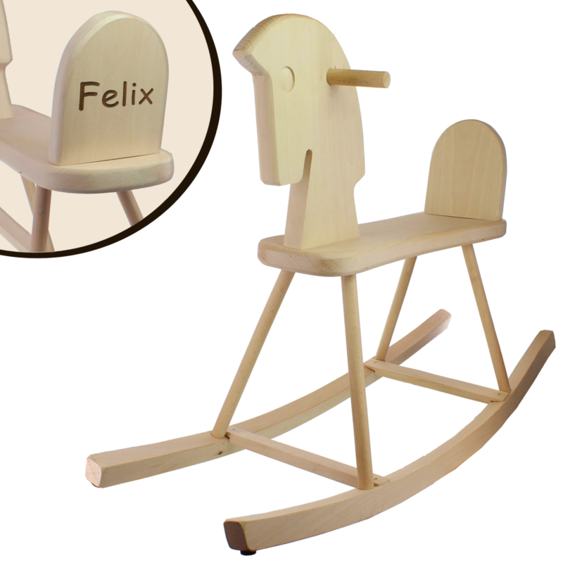 Bild von   schaukelpferd aus holz mit grapng | Individuelle 🎁 persönliche 🎁 personalisierte Geschenke bedruckt ▪ bestickt ▪ graviert