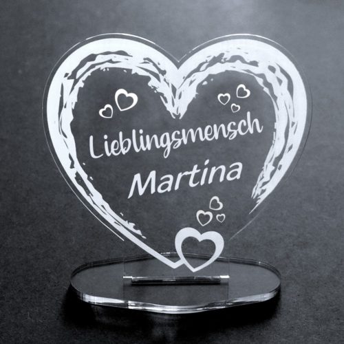 Deko-Aufsteller Herz aus Acryl Lieblingsmensch + Namen