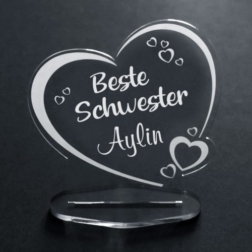 Deko-Aufsteller aus Acryl Herz für die Beste Schwester