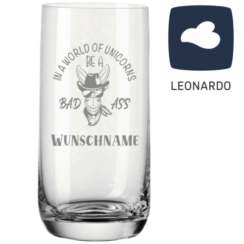 Trinkglas von Leonardo mit Wunschname BAD ASS