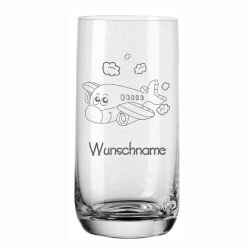 Trinkglas mit Namen für Kinder- Flugzeug