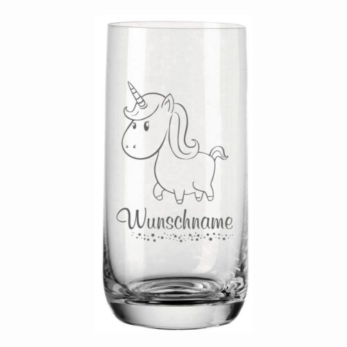 Trinkglas mit Wunschnamen für Kinder- Einhorn