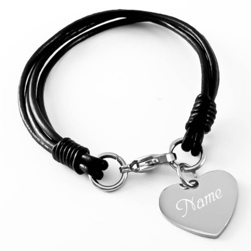 Leder-Armband mit Gravur + Herzanhänger