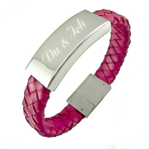 Leder-Armband mit Gravur pink