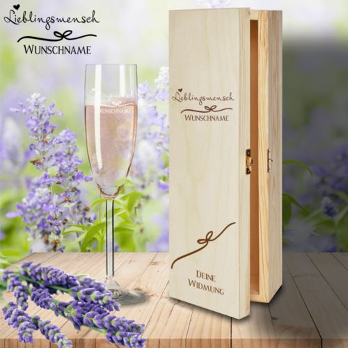 Geschenkbox Lieblingsmensch mit Sektglas von Leonardo und Gravur