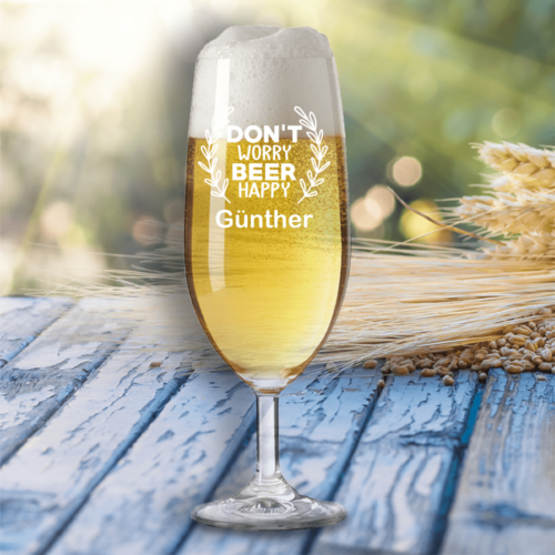 Bierglas Don´t worry beer happy mit Wunschnamen