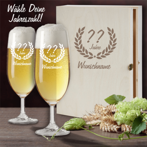 Personalisiertes Bierglas Geschenk-Set mit Holzkiste zum...