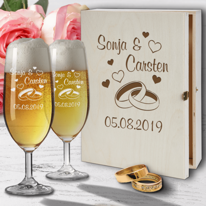 Bild von   bierglaeser mit gravur hochzeipng | Individuelle 🎁 persönliche 🎁 personalisierte Geschenke bedruckt ▪ bestickt ▪ graviert