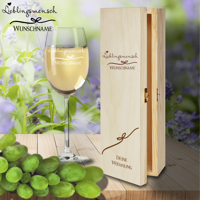 Bild von   geschenk box und weissweinglaspng | Individuelle 🎁 persönliche 🎁 personalisierte Geschenke bedruckt ▪ bestickt ▪ graviert