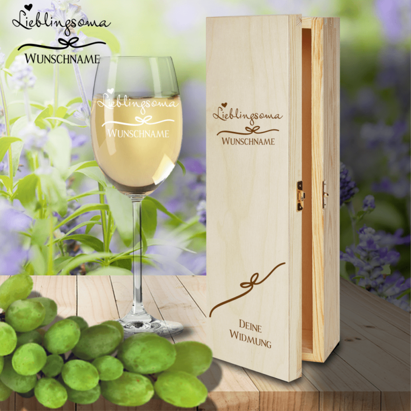 Bild von   geschenk box und weissweinglaspng | Individuelle 🎁 persönliche 🎁 personalisierte Geschenke bedruckt ▪ bestickt ▪ graviert
