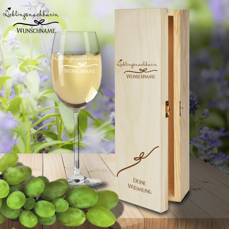 Bild von   geschenk box und weissweinglaspng | Individuelle 🎁 persönliche 🎁 personalisierte Geschenke bedruckt ▪ bestickt ▪ graviert
