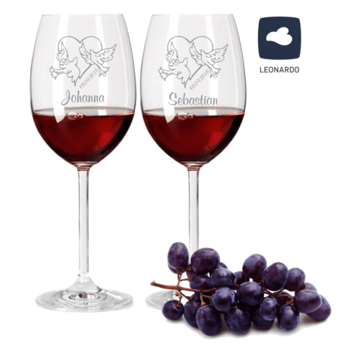 Rotweinglas-Set von Leonardo mit Gravur Tauben