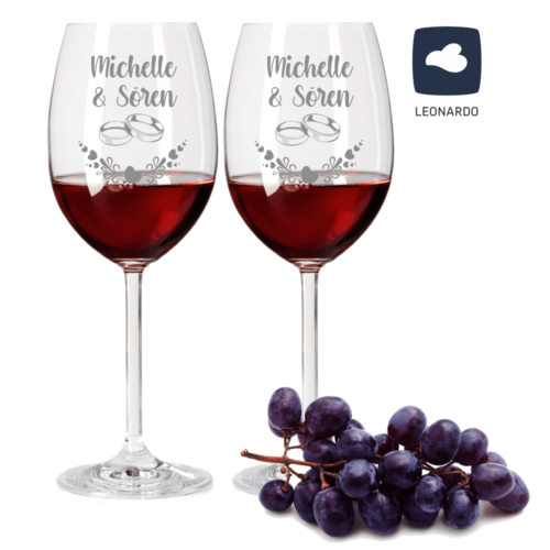 Rotweinglas-Set von Leonardo mit Gravur Motiv Ringe 2