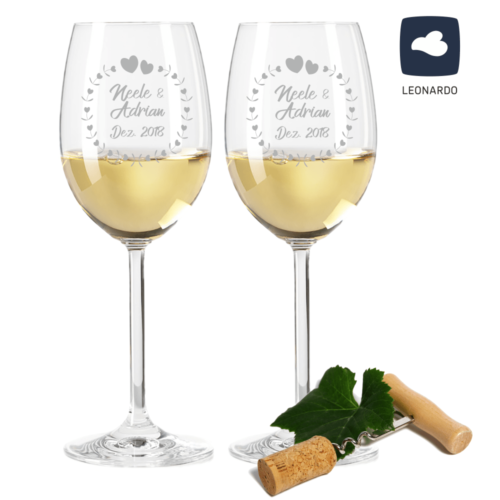 Weißweinglas-Set von Leonardo mit Gravur Motiv Herzkreis