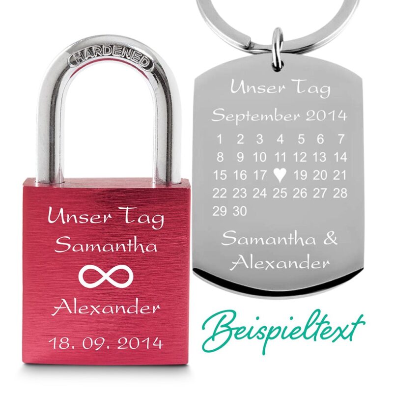 Bild von   partner set liebesschloss rotjpg | Individuelle 🎁 persönliche 🎁 personalisierte Geschenke bedruckt ▪ bestickt ▪ graviert