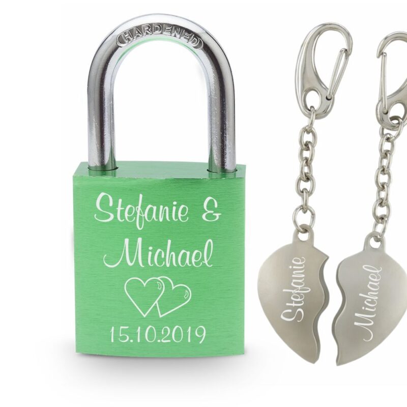 Bild von   liebesschloss mit gravur gruenjpg | Individuelle 🎁 persönliche 🎁 personalisierte Geschenke bedruckt ▪ bestickt ▪ graviert