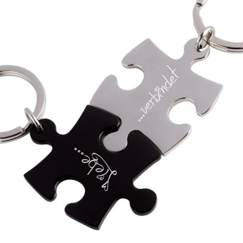 Partner-Schlüsselanhänger mit Gravur Puzzle schwarz silber