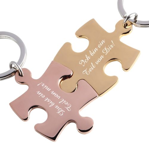 Partner-Schlüsselanhänger mit Gravur Puzzle rosegold gold