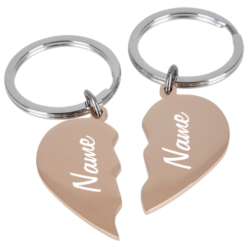 Edelstahl-Schlüsselanhänger geteilte Herzen rosegold