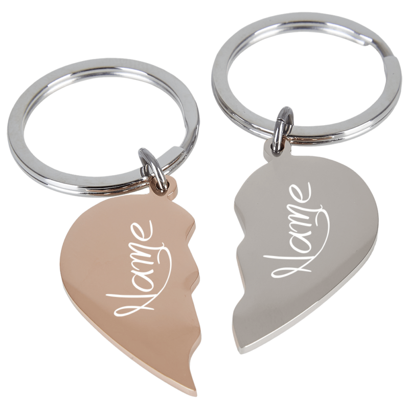 Edelstahl-Schlüsselanhänger geteilte Herzen rosegold-silber