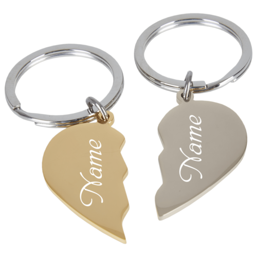 Edelstahl-Schlüsselanhänger geteilte Herzen gold-silber