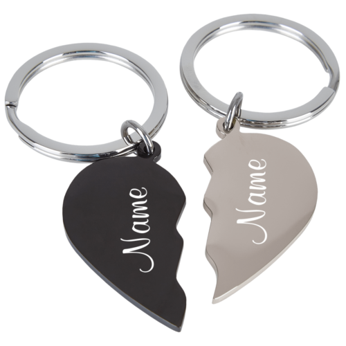 Edelstahl-Schlüsselanhänger geteilte Herzen schwarz-silber